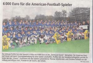 6000 Euro für die American-Football-Spieler GIANTS