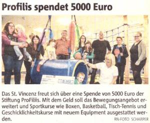 ProFiliis spendet 5.000 € für St. Vincenz Jugendhilfe-Zentrum